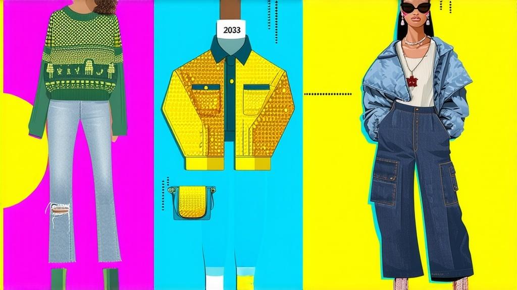 /imagine prompt: An infographic showcasing 2023 fashion trends, highlighting sustainable fashion, seasonal styles for women, and streetwear. Bright colors, modern design, clear visuals, upbeat mood.