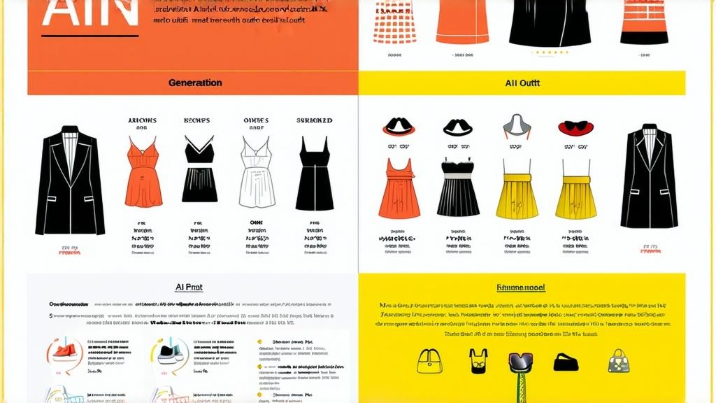 /imagine prompt: Infographic showcasing AI-powered outfit generation, emphasizing personalized outfit suggestions and smart wardrobe planner; bright colors, sleek modern design, engaging layout, in...